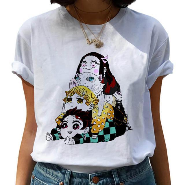 t-shirt kimetsu no yaiba cute blanc